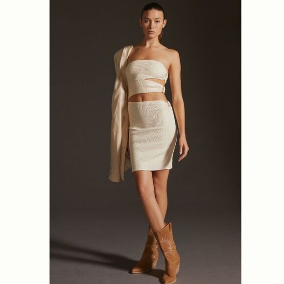 NWT Anthropologie BORDEAUX STRAPLESS CUTOUT DRESS Large Ivory - Picture 1 of 15